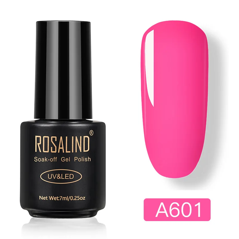 A601 ROSALIND, УФ неоновый Гель-лак для ногтей, набор для маникюра, 7 мл, гибридный лак для ногтей, полуперманентный гель лак, замачиваемый Праймер, базовое верхнее покрытие - Цвет: A601