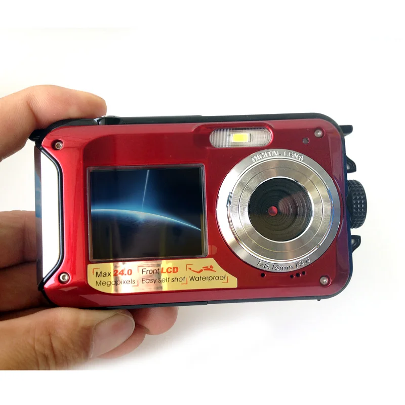2,7 дюймов TFT lcd Цифровая водостойкая камера 24MP MAX 1080P двойной экран 16x цифровой зум видеокамера(DC998 - Цвет: Красный