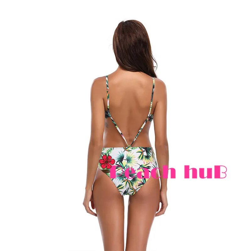 Girl Swimming One Piece High Cut Monokini Print Floral Swim Suits Backless Swimwear Push Up Trikini Bathing Suit (8)