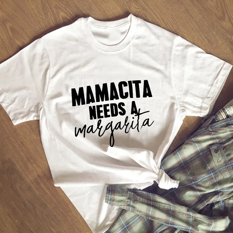 

MAMACITA NEEDS A MARGARITA BLACK TEE Women Funny Graphic tshirt Summer O-neck T-Shirt Female Gray yellow tops Tee