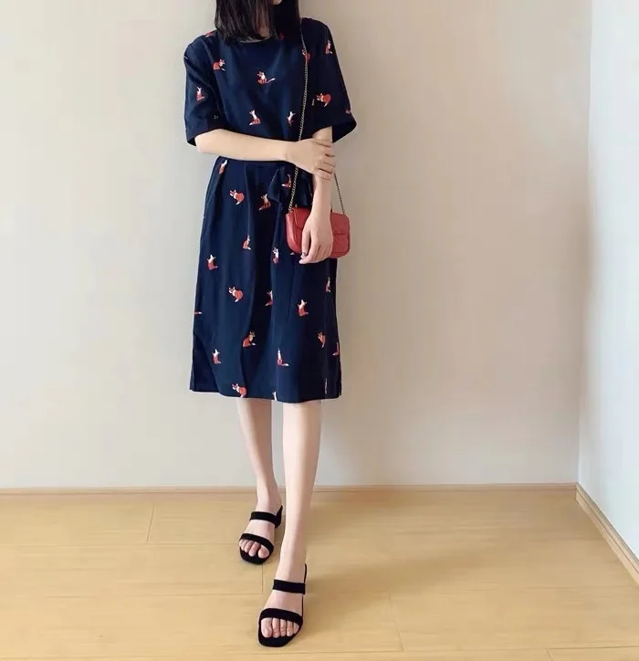

Women Dress 19m Beige Crepe Silk High-grade Printed Waist Dress