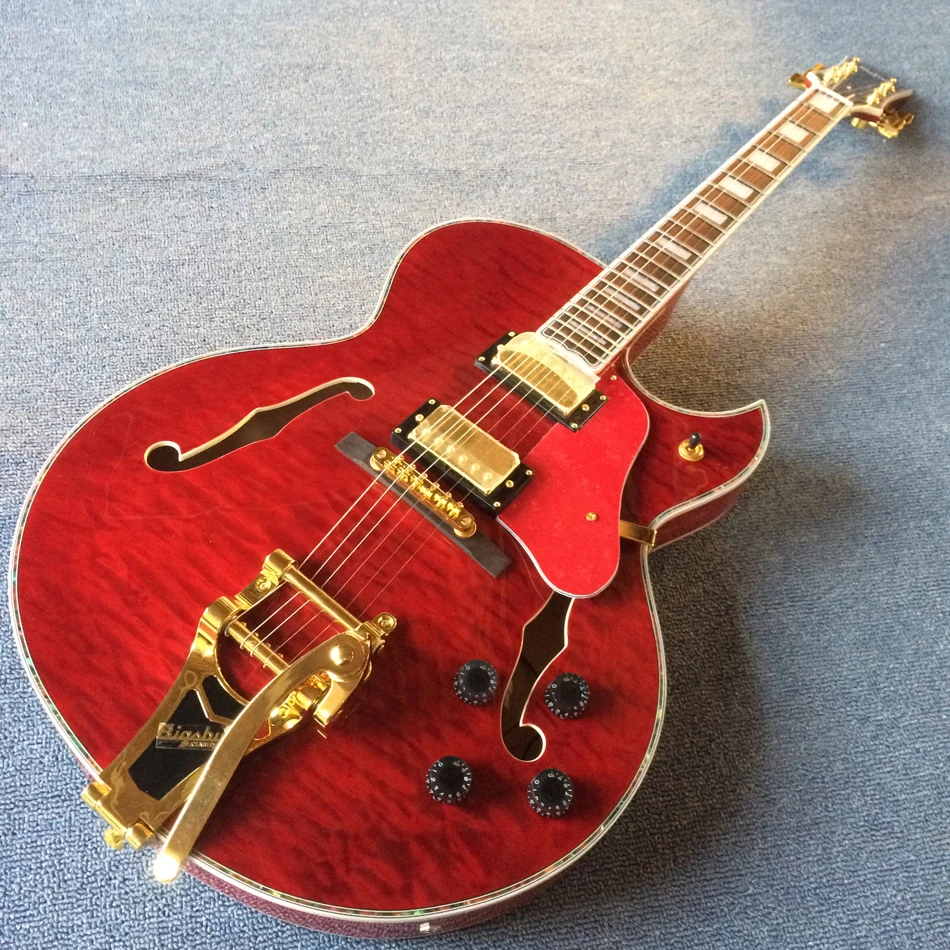 

hollow body jazz electric guitar,Double F holes,cherry burst,Full color strip edge,Tremolo system,free shipping