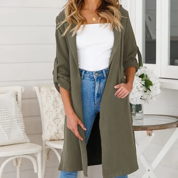 

New Fashion Women Open Stitch Trench Wind Coat Outwear Lady Long Sleeve Lapel Collar Cardigan