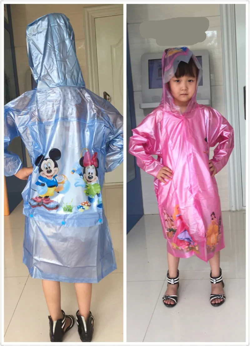 

Disney Raincoat Inflatable cap Cartoon Mickey Princess children Girls Rainproof Poncho Boys child Rainwear Rainsuit