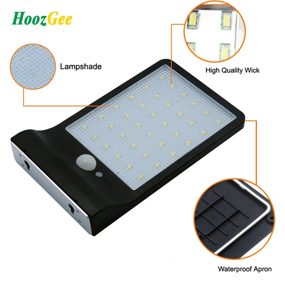 HoozGee Wall Light 450LM Waterproof 36 LED Solar Power Street Lights PIR Motion Sensor Lamp Outdoor Garden Patio Security Lamps