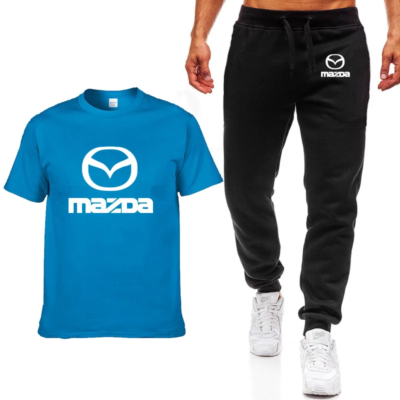 Модные летние мужские футболки с логотипом Mazda в стиле хип-хоп, Повседневная хлопковая футболка с коротким рукавом высокого качества, штаны, мужская одежда