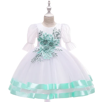 Платье с вышивкой для маленьких девочек; детское Золотое свадебное платье с цветочным рисунком для маленьких девочек; нарядное платье - Цвет: green
