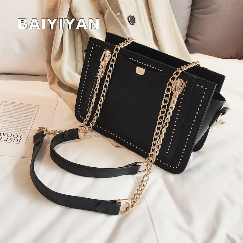 Bolso de mano con remaches de lujo para mujer, bolso de mano con cadena de Metal de marca de diseñador, bolso cruzado de cuero PU Casual