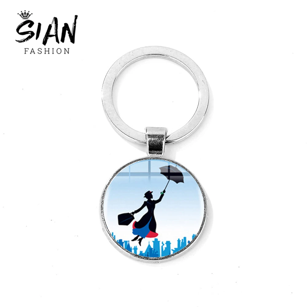 

SIAN New Fashion Mary Poppins Silhouette Keychain Perfect In Every Day Quote Art Photo Glass Cabochon Pendant Key Ring Trinkets