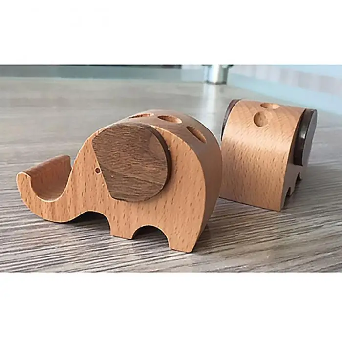 Elephant Style Environmental Wooden Mobile Phone Holders For Desk Pen Pencil Container Office Home Cell Phone Stand Case