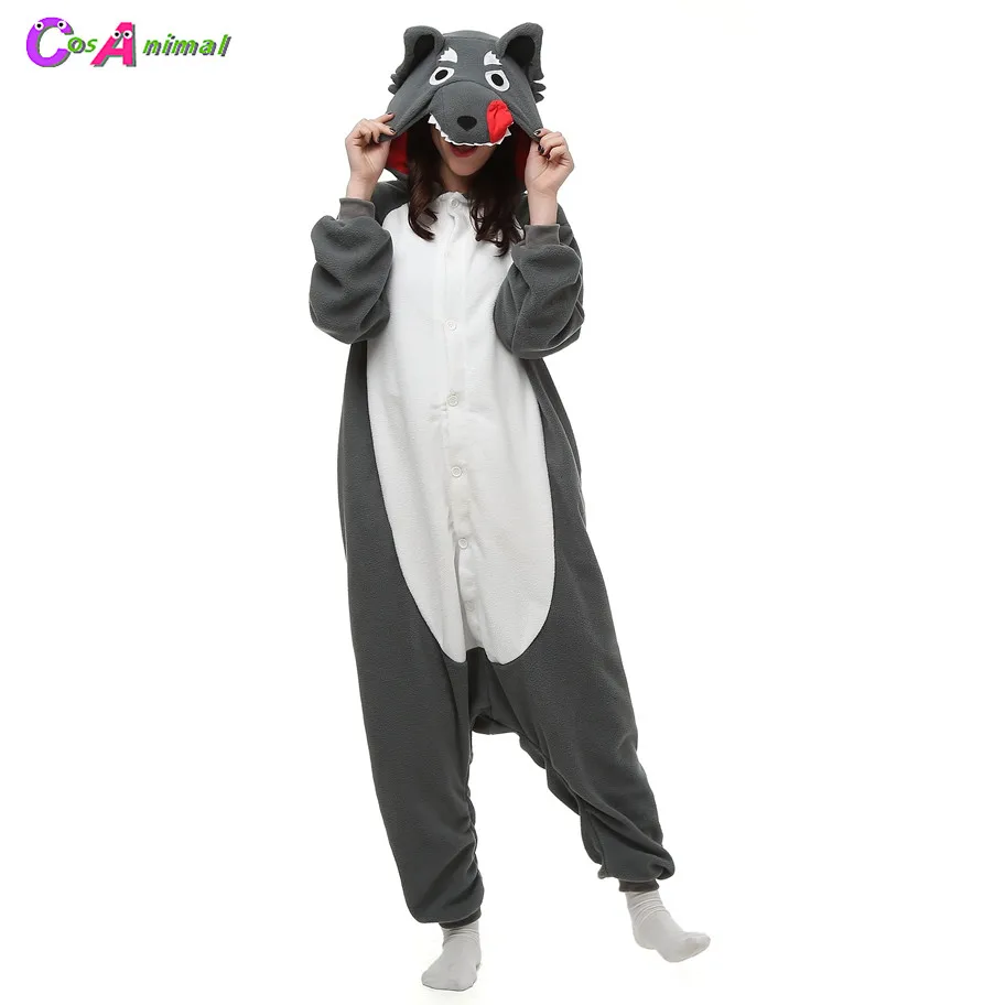 

Adults Polar Fleece Grey Wolf Kigurumi Women Costume Men Cartoon Animal Onesie Pajama Halloween Carnival Party Jumpsuit Clothing