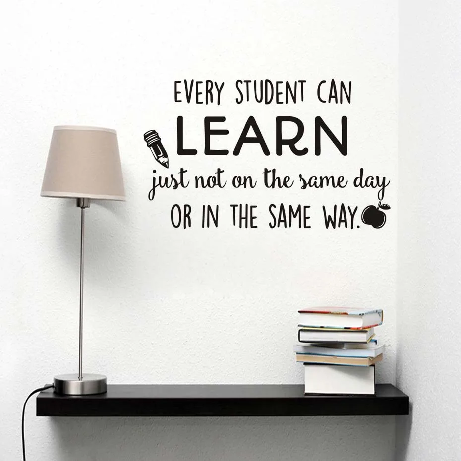 Every Student Can Learn Wall Sticker Encourage Motto Pencil Apple Vinyl
