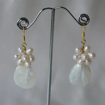 

Natural Freshwater Pearls Teardrop Sea shell White Pearl flower earrings for womens