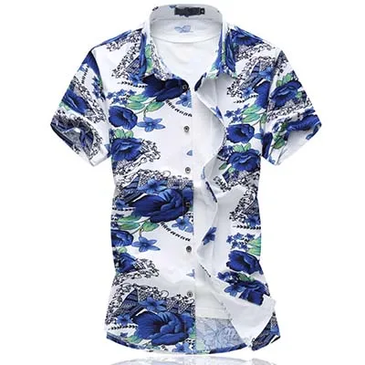 LONMMY Летняя мужская рубашка с цветочным принтом, повседневная приталенная белая рубашка с цветочным принтом, мужская рубашка с коротким рукавом, плюс Размер 6XL - Цвет: D8817