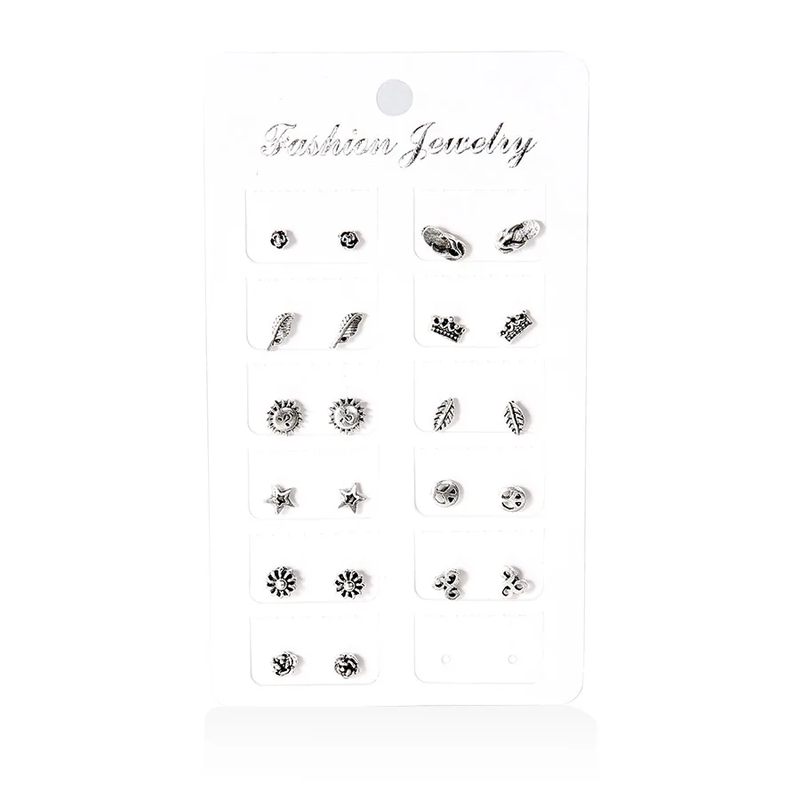 11 пар, винтажный цвет: старое серебро, маленькая крошечная звезда, солнечные пирсинг, серьги-гвоздики для женщин, цветочный лист, серьги-манжеты, набор