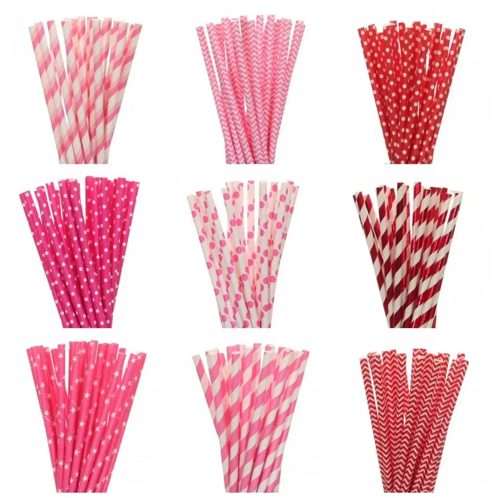 

New 25pcs Rose Red Pink Paper Straws 1pc Lovely Mickey Mouse Kids Happy Birthday Cupcake Topper Flags Baby Shower Party Supplies