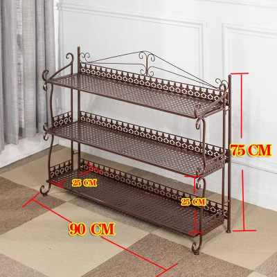 Континентальный складной многослойный Железный цветочный стеллаж напольный стиль балкон бонсай металлическая полка для обуви - Цвет: brown3flr90x25x75cm
