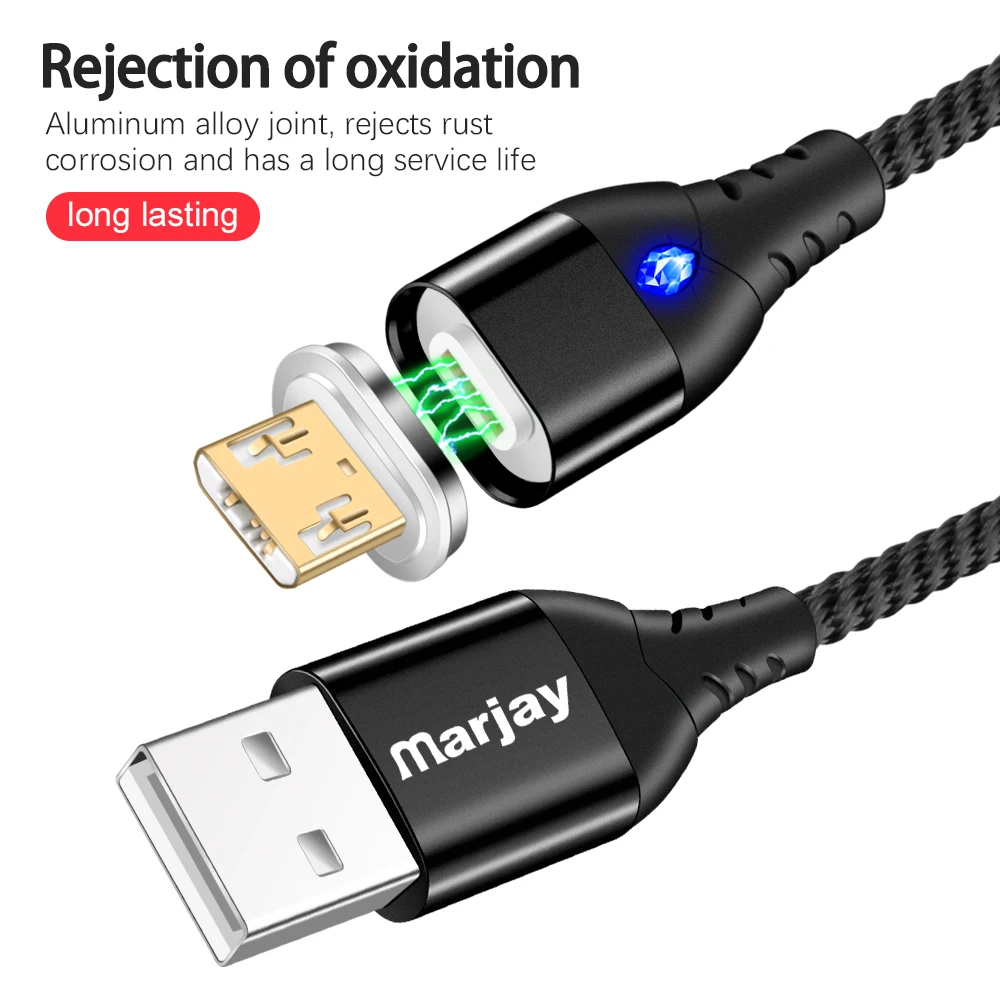 Marjay Магнитный Micro USB кабель 3A Быстрая зарядка Microusb зарядное устройство шнур для samsung S7 Xiaomi Redmi планшет Android, телефон Micro