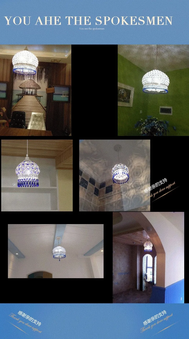 Us 37 37 18 Off Bohemian Mediterranean Blue Crystal Ceiling Drop Light Pendant Lamp Lampshade Lighting Fixture For Room Restaurant Cafe Decor In