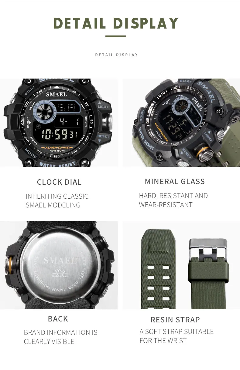 SMAEL Outdoor Sports Watches for Men Digital Watch Men's Electronic Military Clock Male Big Dial Fashion Watch Relogio Masculino