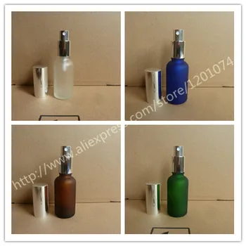 

30ml clear/blue/brown/green frosted Glass perfume Bottle With aluminum shiny silver mist sprayer. perfume atomizer bottle