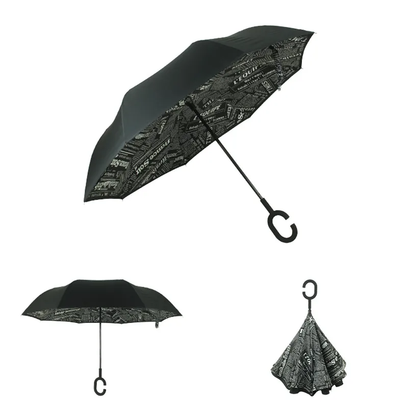 Двуслойная Ветрозащита перевернутый Зонт с-образной ручкой Дождь Защита от солнца обратный женские зонты Самостоятельная подставка руки бесплатно