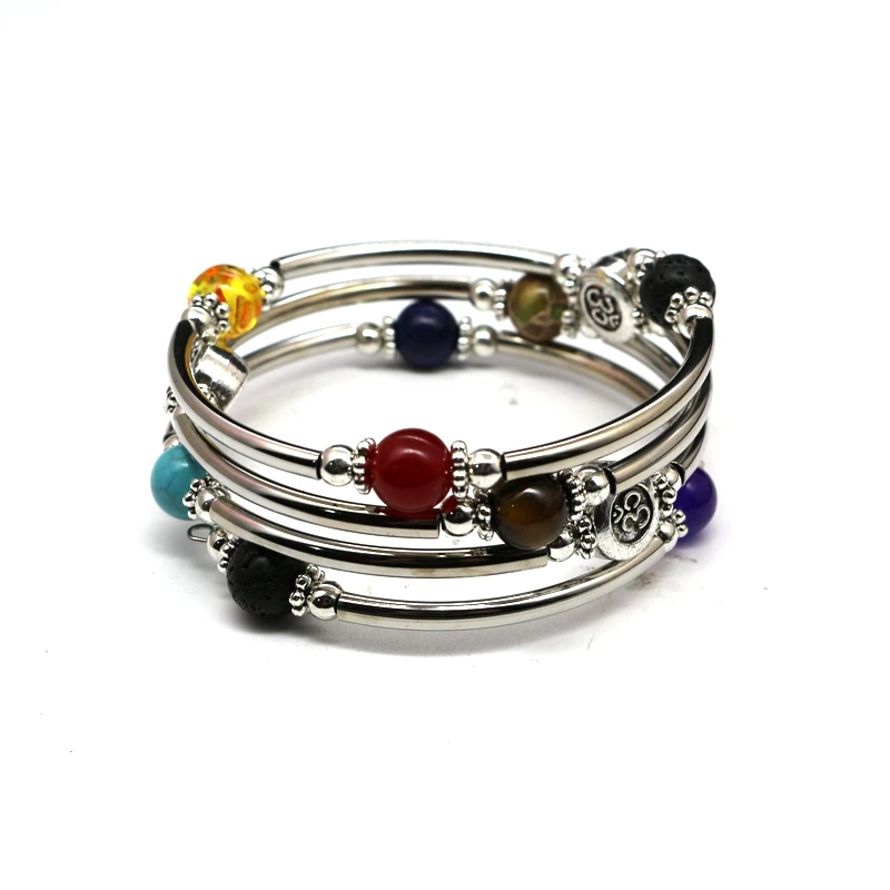 

Natural stone OM multi-circle winding bracelet 7 Chakra multi-layer bracelet