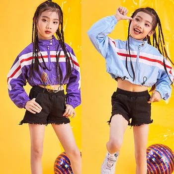 

Kids Jazz Dance Costumes For Girls Hip-hop Navel Exposed Clothing Children Game Sport School Performance Stage Costume BL1119