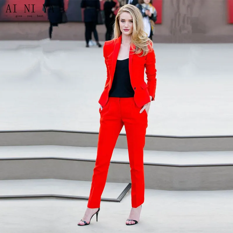 Red Women Business Suits Formal Work 