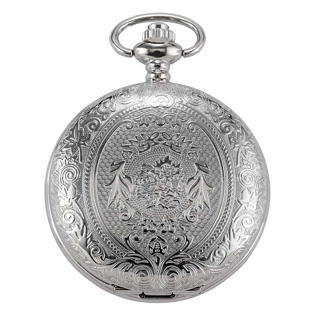 

Quartz Pocket Watch, Analog, Silver Case, with Flower Drawing WPK093
