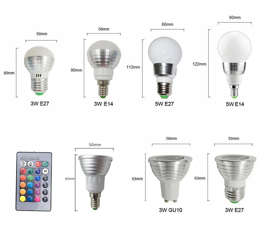 3 Вт 5 Вт E27 E14 RGB светодиодный светильник GU10 16 изменение цвета волшебный светильник 85-265 в 220 В RGB светодиодный светильник Точечный светильник+ ИК-пульт дистанционного управления