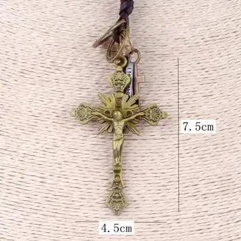 New Factory Outlet Leather Cross Shape Pendant Necklace Leather Rope Band Crucifix Pendants Necklaces Men Women Punk Jewelry