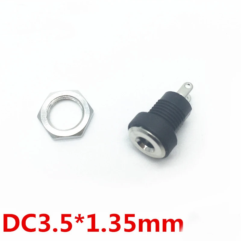 

DC-022B Temperature resistance Full copper DC power supply plug socket with nut 3.5*1.35 2pin Welding line 20pcs