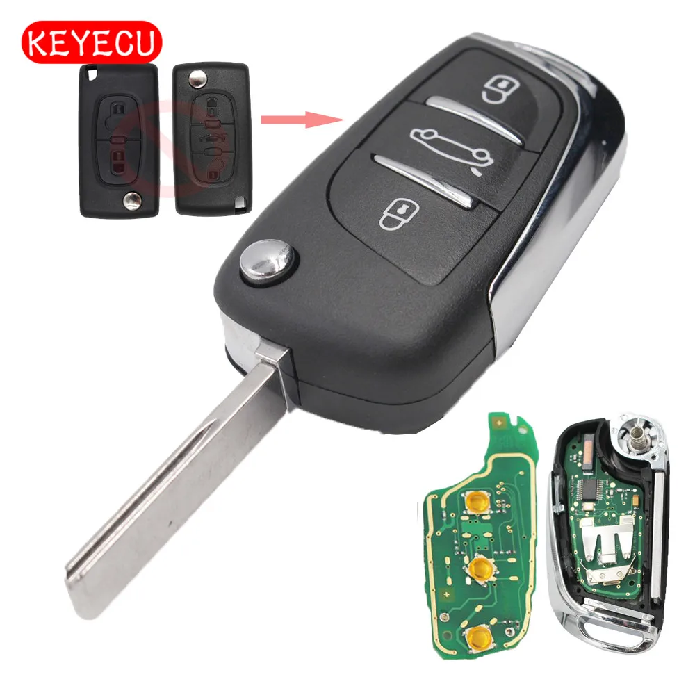 Keyecu DS модифицированный складной дистанционный брелок 3 кнопки для Peugeot 307 433 МГц ID46