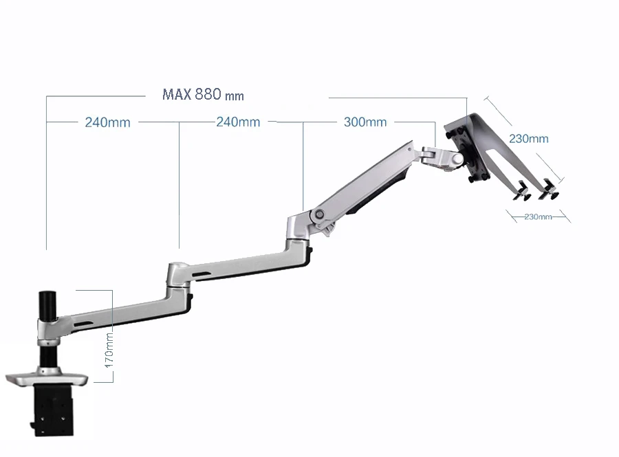 XSJ8013CT алюминиевое настольное крепление 2 в 1 двойное использование ноутбука поддержка монитора держатель крепление ультра длинная рука полный движения держатель для ноутбука