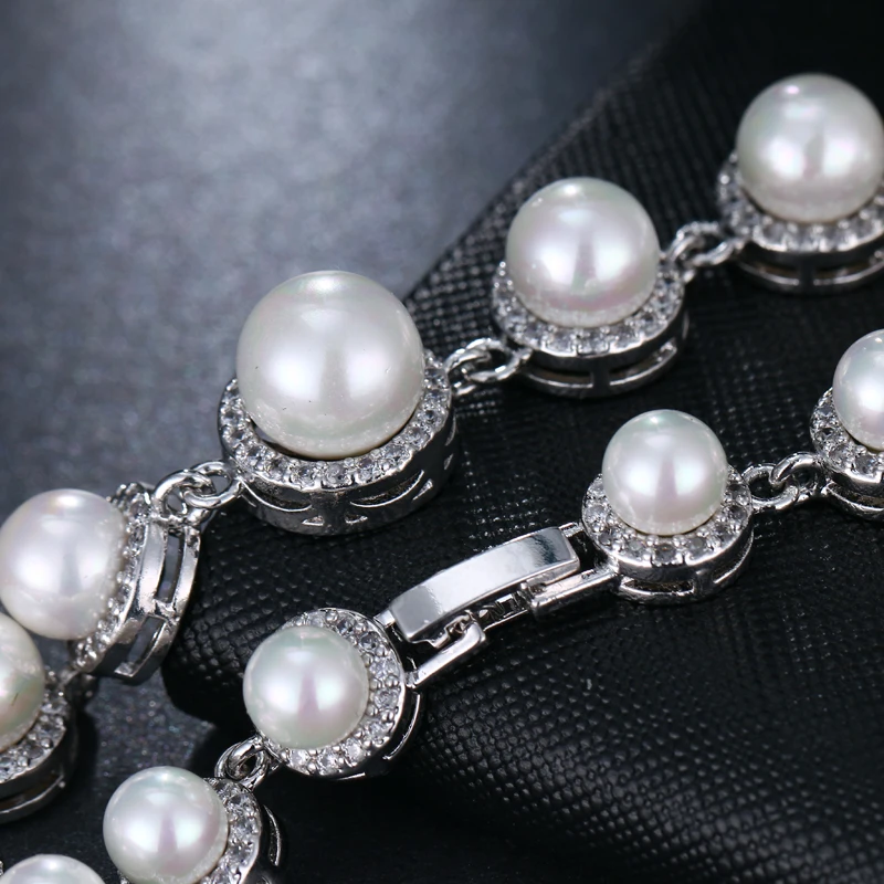 EMMAYA браслет из искусственного жемчуга с чешскими бусинами мощеный женский браслет модный серебряный цвет свадебные украшения