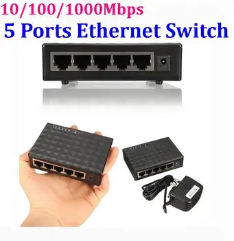 

10/100/1000Mbps 5 Ports Ethernet Switch Network Switch Hub Plastic Mini Desktop High Performance Smart Adapter * 120set/lot