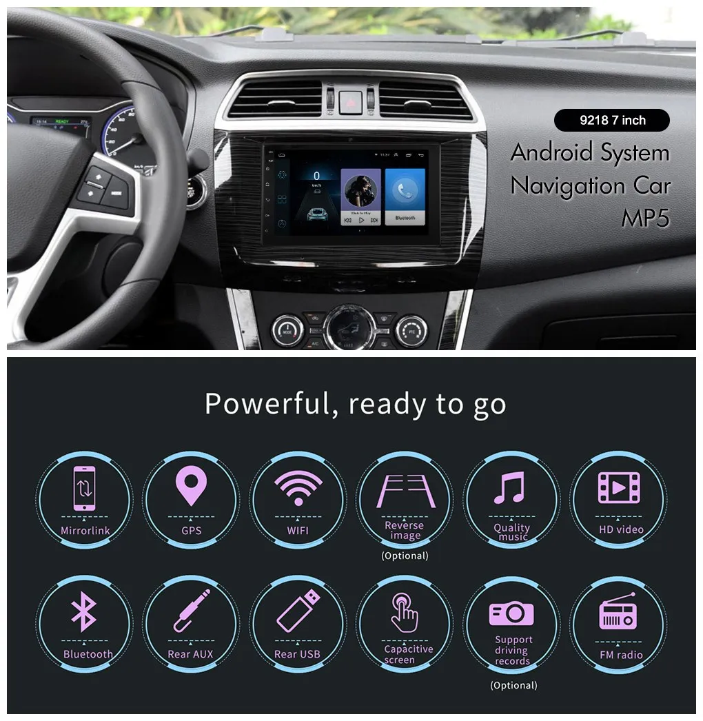 

2 Din Car MP5 Player GPS Navigation 9218 7 Inch Car Video Players Support Driving Record/Bluetooth Handsfree/FM/ Android System