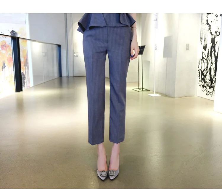 Fashion Style Women Business Suits Formal Office Suits Work Ruffle Decoration Top With Pantyhose Print Pants Suit Women (6)