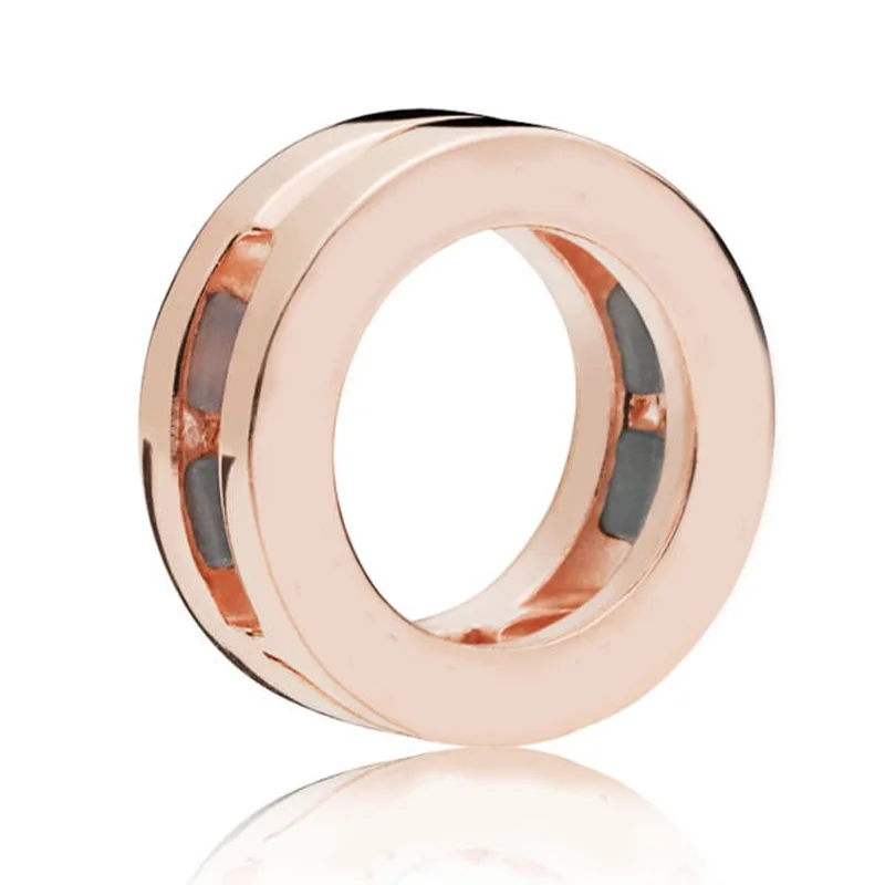 

New Year 925 Sterling Silver Bead Charm Rose Gold Smooth Reflexions Logo Clip Stopper Beads Fit Pandora Bracelet Diy Jewelry
