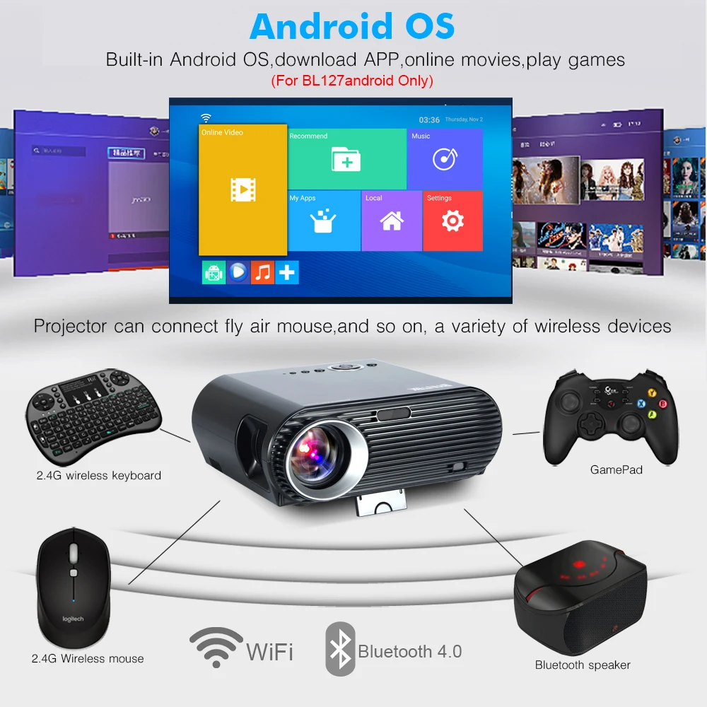 BYINTEK MOON BL127/GP90 Movie Cinema USB HDMI fulL hD LCD LED Video Projector For Gift Home Theater 1080P(Optional Android OS)