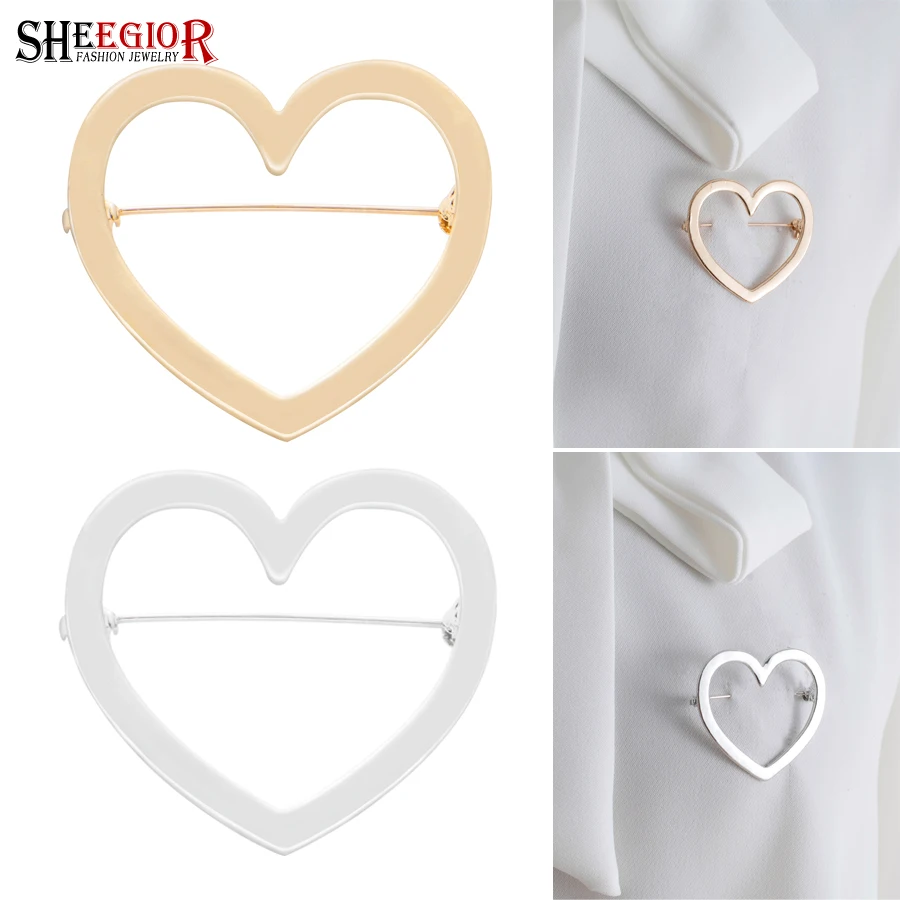 

Love Heart Brooches for Women Men Accessories Lovely Simple Smooth Alloy Gold Silver Brooch Pins Metal Girl Fashion Jewelry Gift