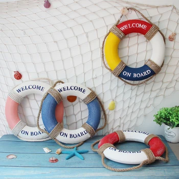 

35cm Welcome Wall ornament Life Buoy Foam Aboard Nautical Life Lifebuoy Ring Boat Wall Hanging Mediterranean Style Home Decor