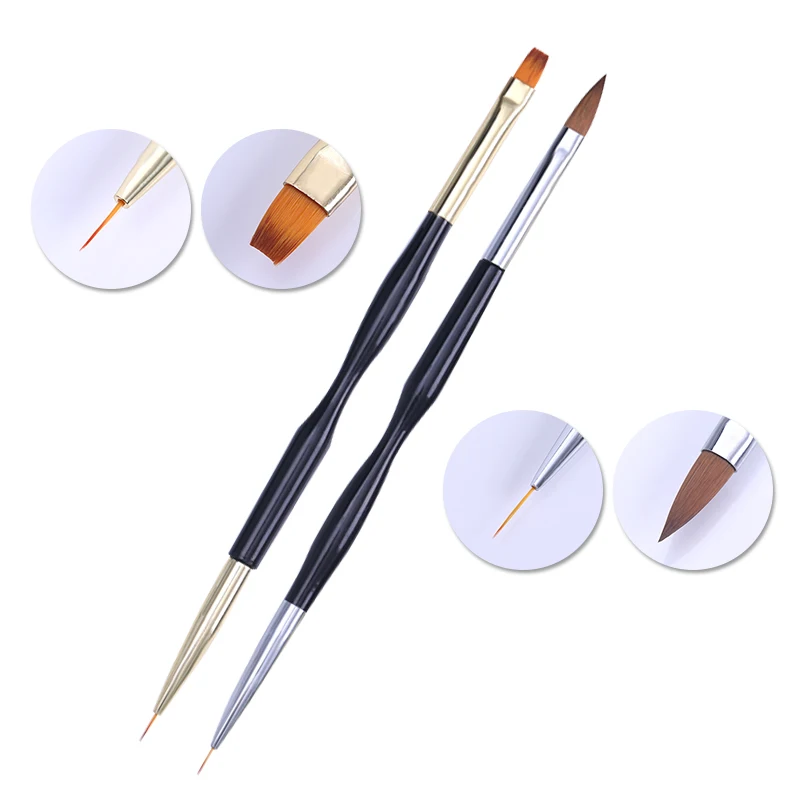 

2 Pcs Liner Acrylic Nail Art Painting Brush UV Gel Flower Drawing Pen Gold Silver Handle Professional DIY Nail Art Tools Set