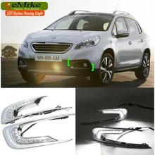 eeMrke Car LED DRL For Peugeot 2008 2013 High Power White DRL Fog Cover Daytime Running Lights Kits