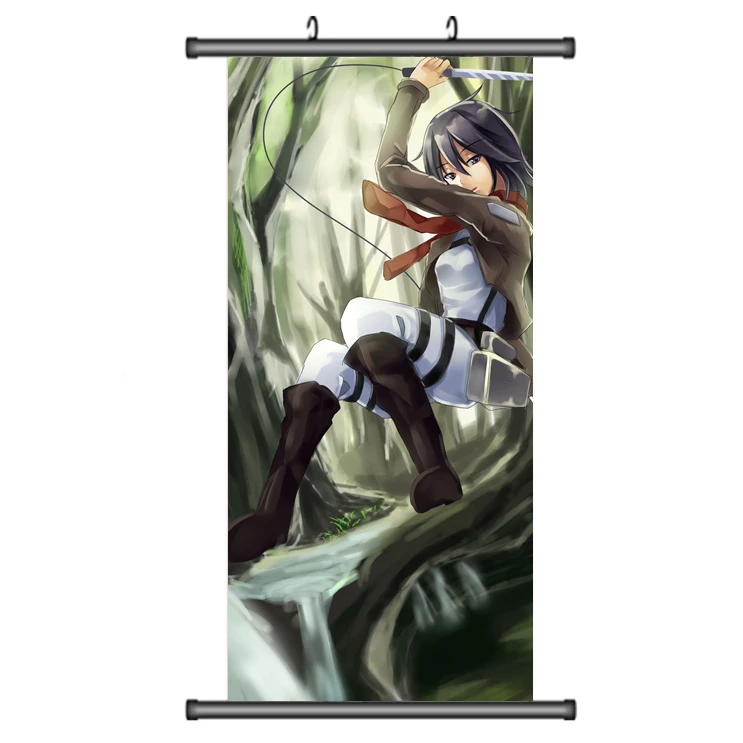 

45X95CM Attack on Titan Eren Levi Mikasa Japan cartoon anime wall scroll picture mural poster art cloth canvas painting gift K35