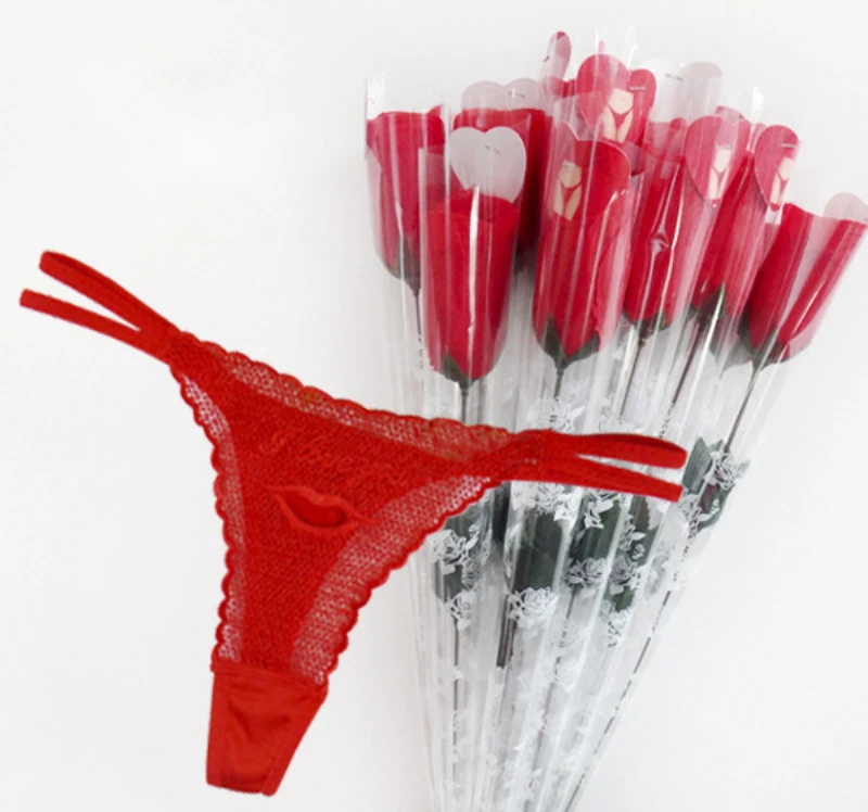 Valentine Sale Cheap Sexy Rose Thongs Red Thongs Packing In A Rose