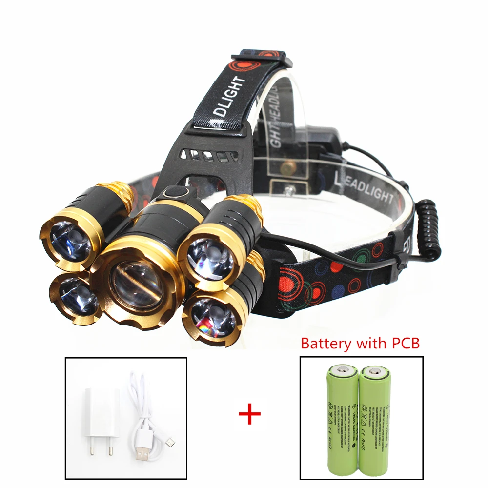 Zoom налобный фонарь USB Перезаряжаемый 5 LED настраиваемый фокус фара 1 T6 + 4 ЛАМПА xpe