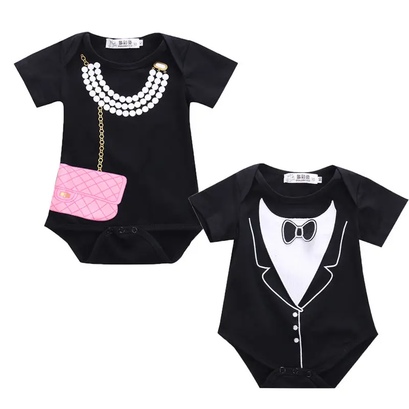 

2018 Fashion NEW Newborn Cute Baby Girl Boy Tuxedo Bodysuit Jumpsuit Bag Pearl One-pieces Cotton Short