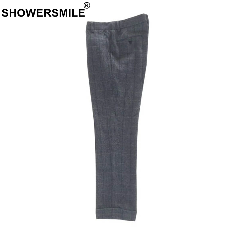 

SHOWERSMILE Herringbone Pants Men Vintage Plaid Pencil Pants Male Grey Smart Casual Slim Fit Ankle Pants British Style Trousers